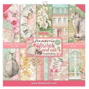 Set 10 Papeles Scrap Orchids And Cats 20x20 Stamperia