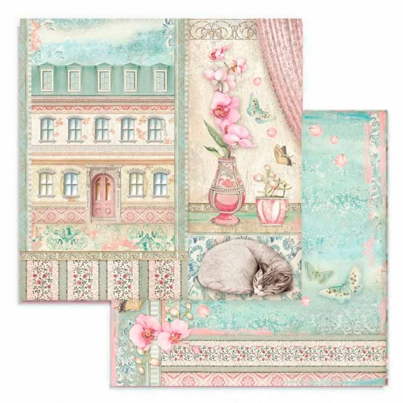 Set 10 Papeles Scrap Orchids And Cats 20x20 Stamperia