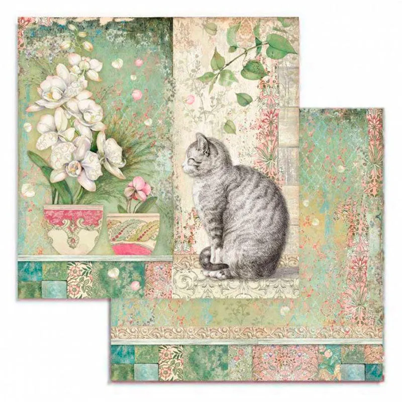 Set 10 Papeles Scrap Orchids And Cats 20x20 Stamperia