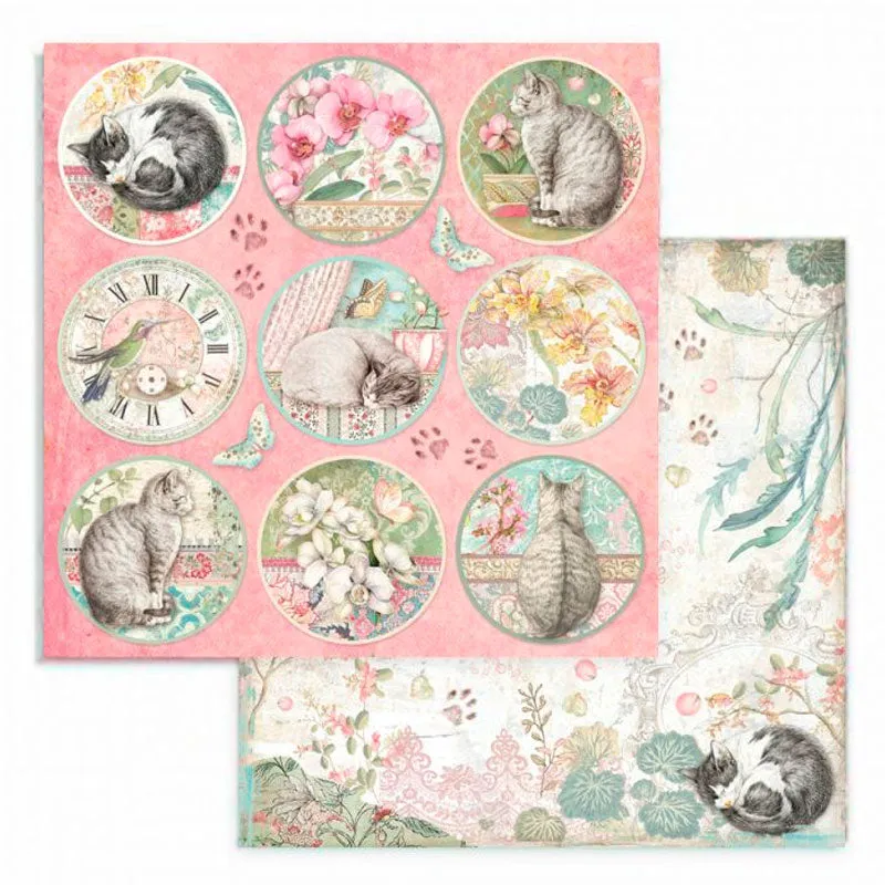 Set 10 Papeles Scrap Orchids And Cats 20x20 Stamperia