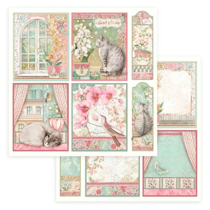Set 10 Papeles Scrap Orchids And Cats 20x20 Stamperia