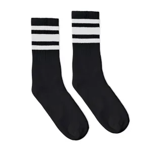 SOCCO Crew Length Socks - BLACK W/ WHITE STRIPES