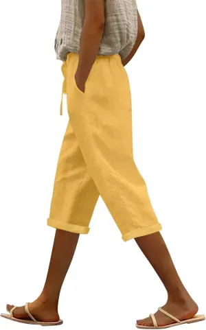 Straight Leg Linen Pants for Women Dressy Lounge Lightweight Loose High Waist Linen Slacks for Women