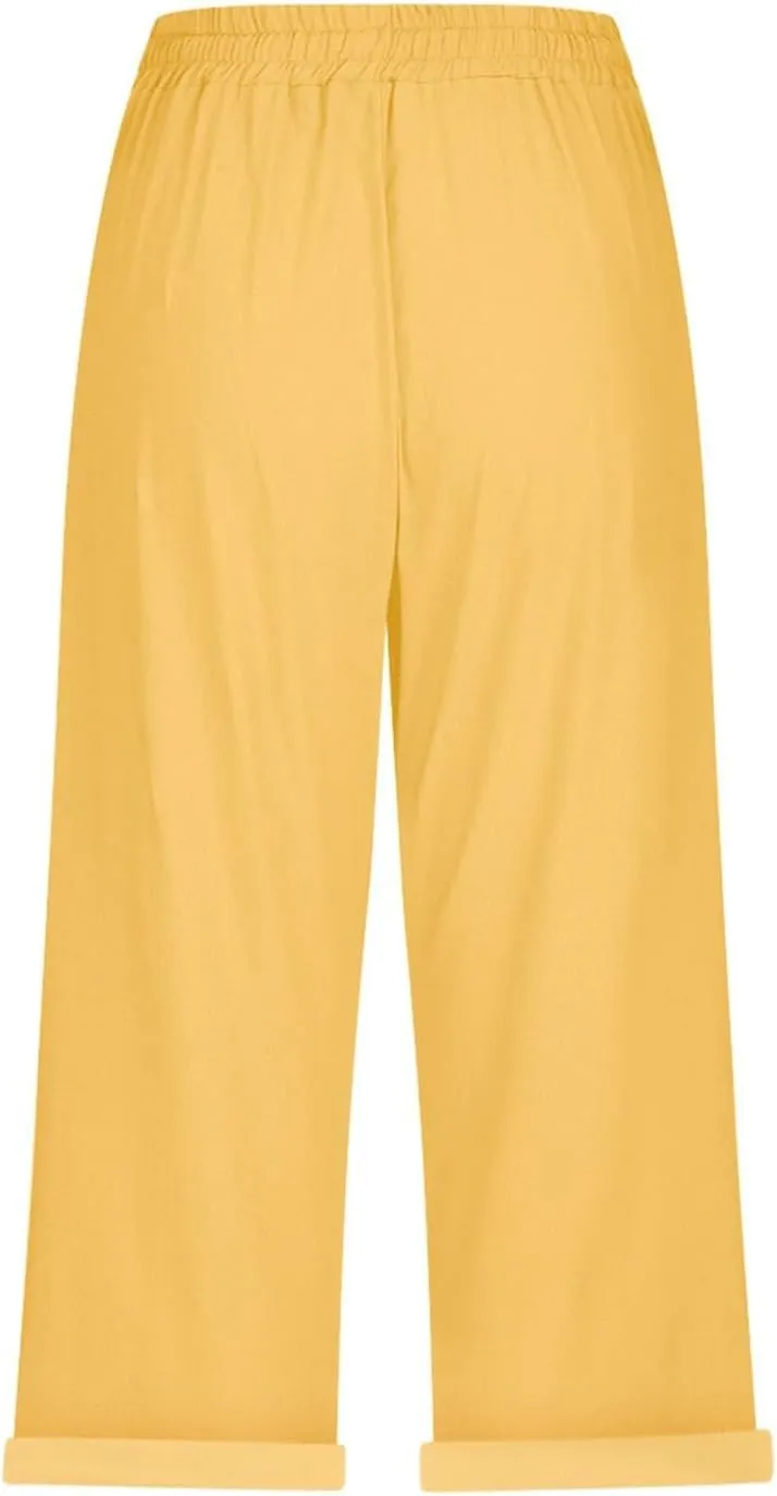 Straight Leg Linen Pants for Women Dressy Lounge Lightweight Loose High Waist Linen Slacks for Women