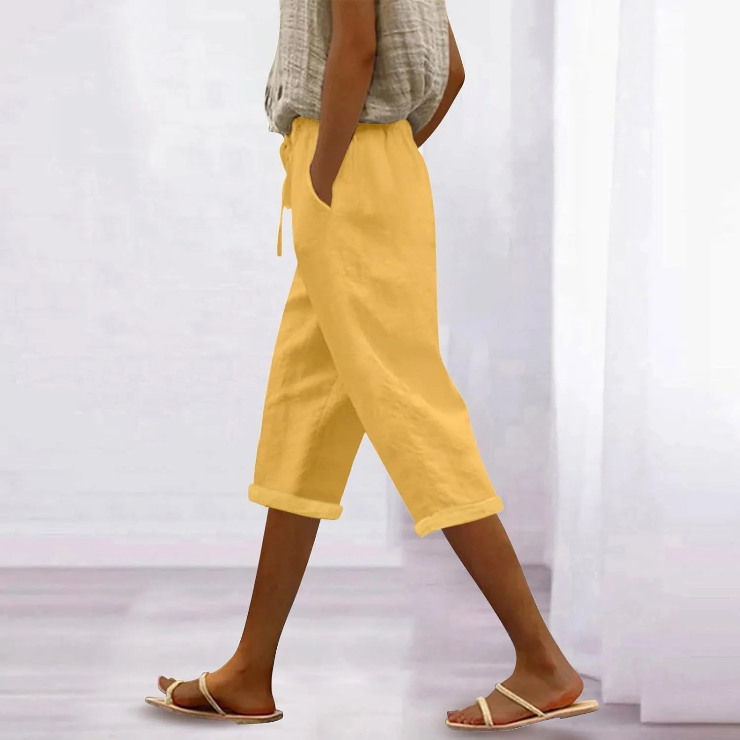 Straight Leg Linen Pants for Women Dressy Lounge Lightweight Loose High Waist Linen Slacks for Women