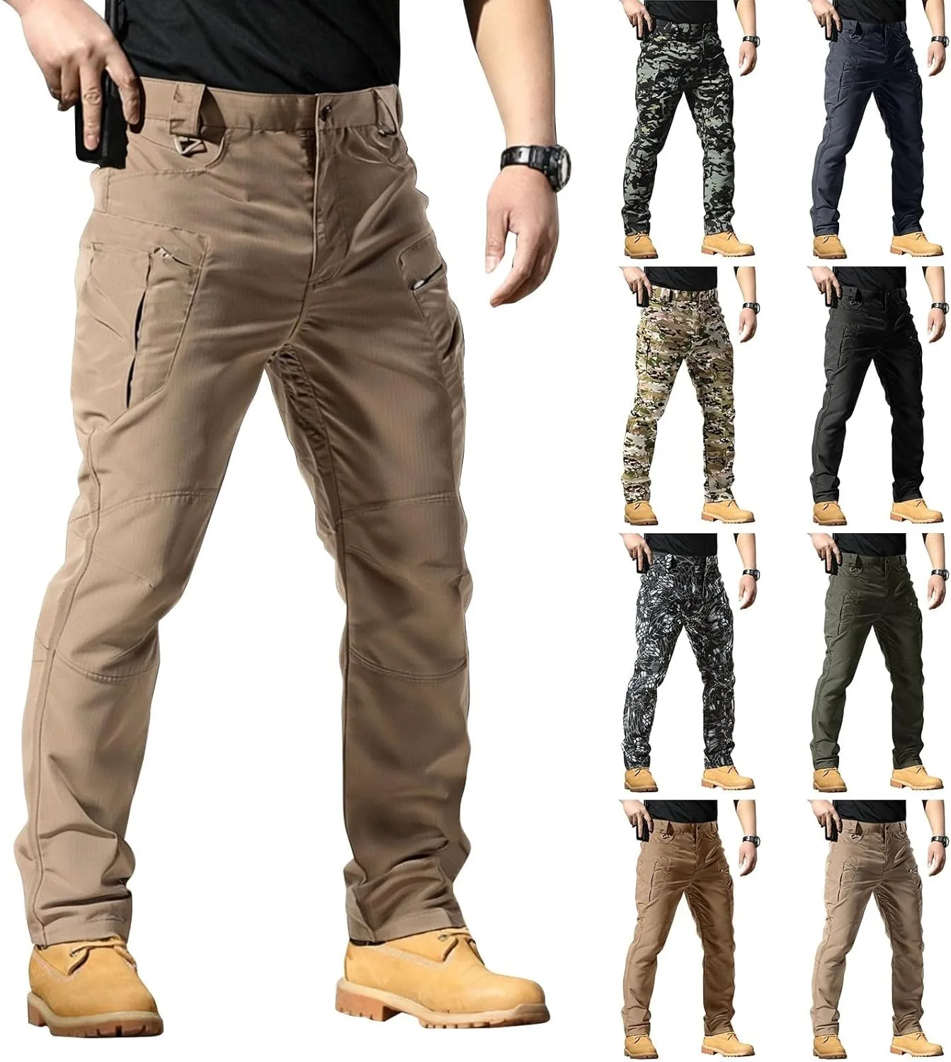 Tactical Cargo Pants for Men Ripstop Relaxed Fit Chino Work Pants Flexcamo - Waterproof Hiking Pants Multi Pockets