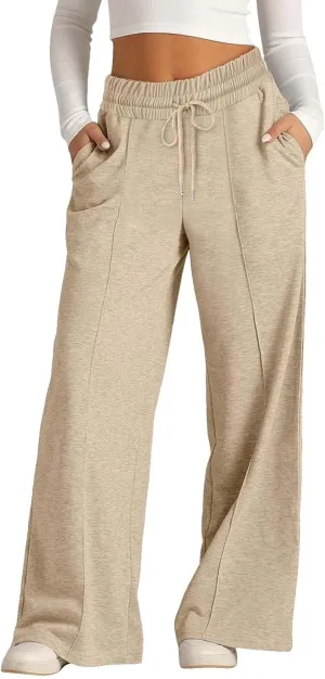Teen Girls Straight Palazzo Pants Baggy Wide Leg Drawsting Elastic Waist Trousers Daily Casual Pants with Pockets