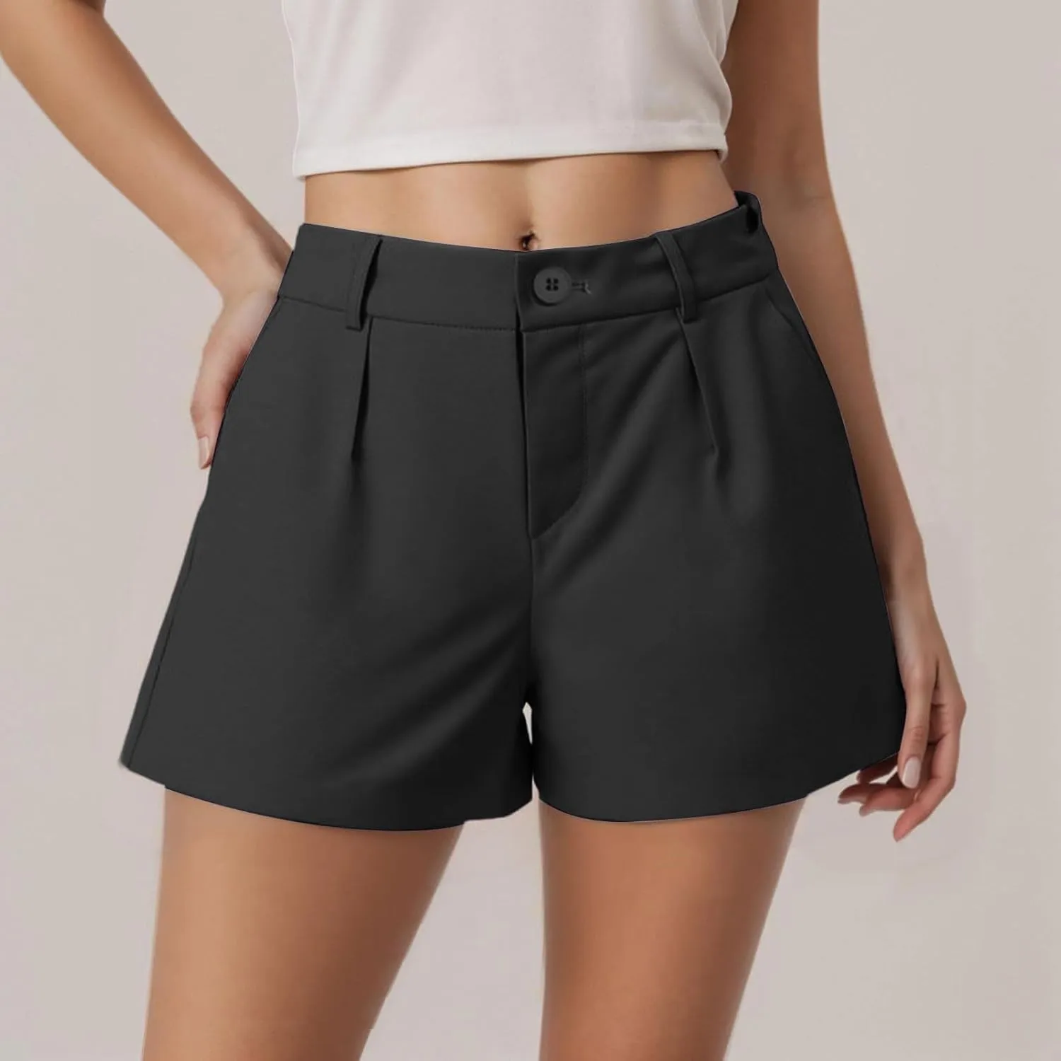 Trouser Shorts for Women Dressy Casual Formal Work Pleated Shorts High Waisted Comfy Trendy Ladies Short Pants