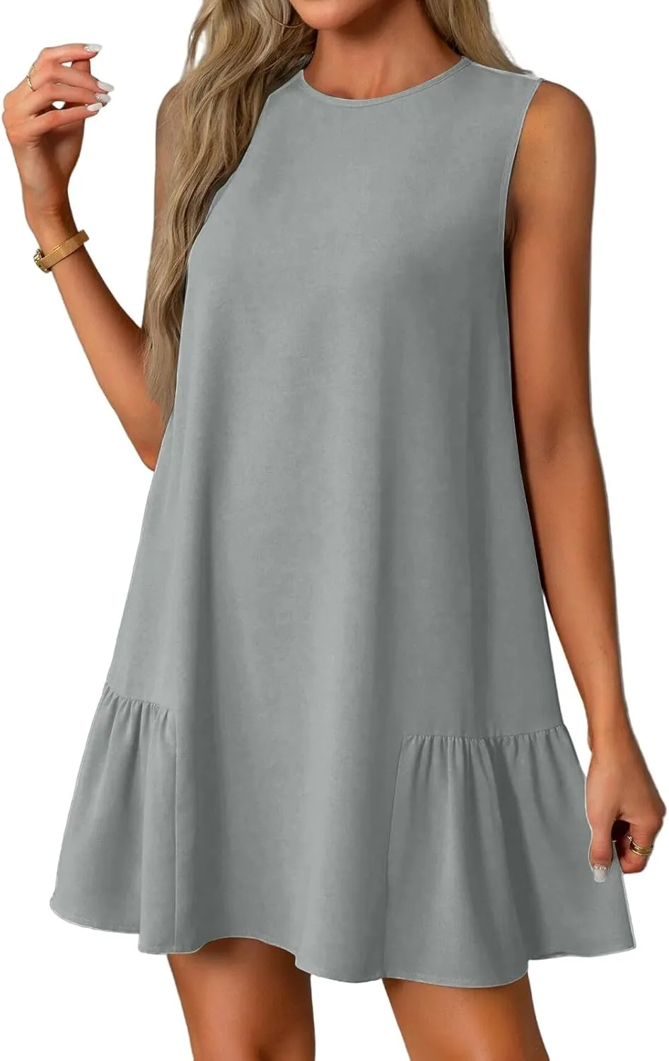Tshirt Dress Women Summer Sleeveless Ruffle Hem Mini Dress Casual Crewneck T Shirt Dresses Plain Sundresses 2025
