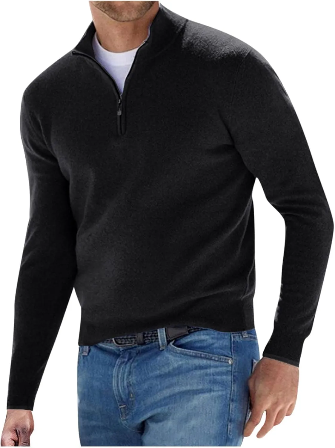 Vifucz Sudadera cremallera hombre suter manga larga Color slido jersey tejido cuello levantado ropa deportiva transpirable