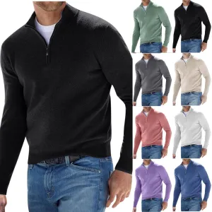 Vifucz Sudadera cremallera hombre suter manga larga Color slido jersey tejido cuello levantado ropa deportiva transpirable
