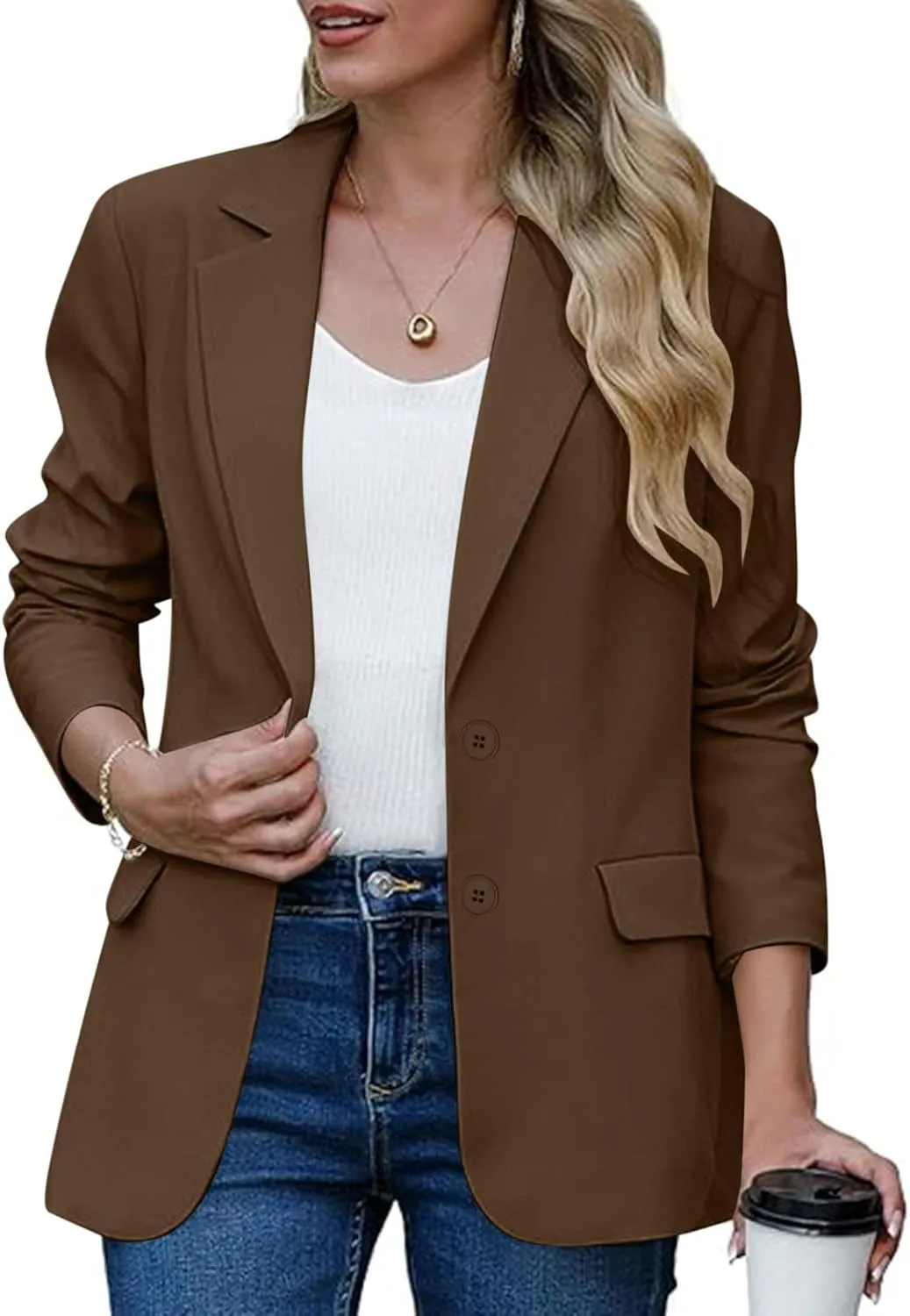 Women Business Casual Blazer with Lined,Professional Work Suit Jacket with Pockets??Long Sleeve Button Open Front