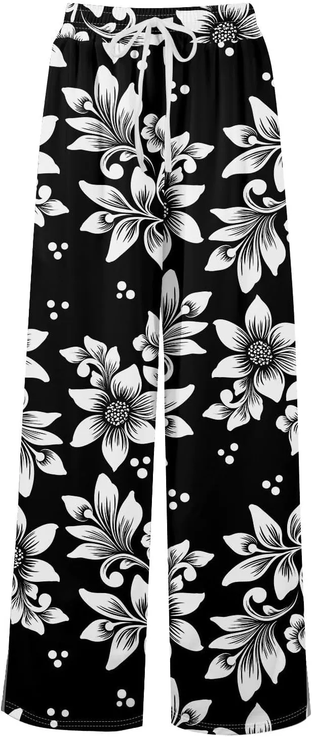 Womens Palazzo Pants Summer Boho Wide Leg Trousers Petite Casual High Waist Flowy Pant 2025 Beach Vacation Outfits