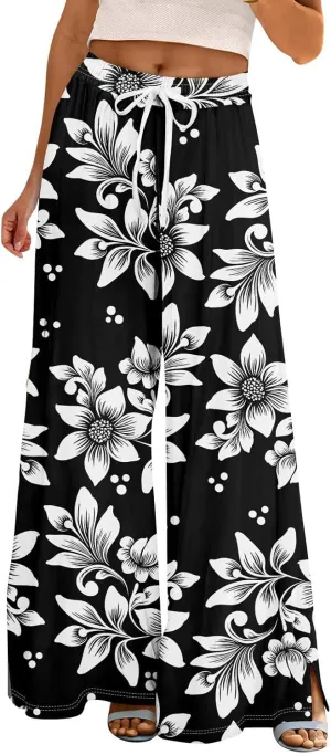 Womens Palazzo Pants Summer Boho Wide Leg Trousers Petite Casual High Waist Flowy Pant 2025 Beach Vacation Outfits
