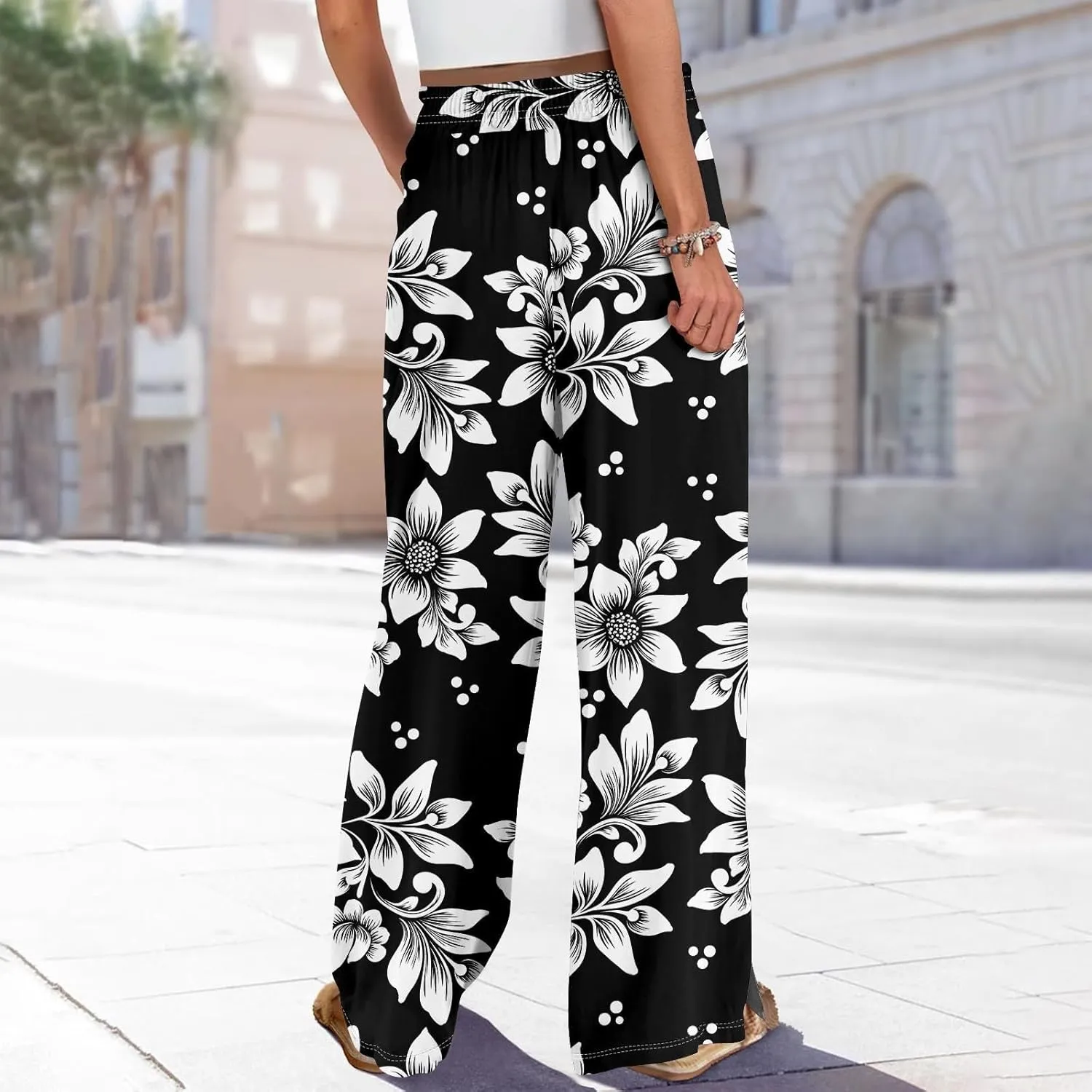 Womens Palazzo Pants Summer Boho Wide Leg Trousers Petite Casual High Waist Flowy Pant 2025 Beach Vacation Outfits