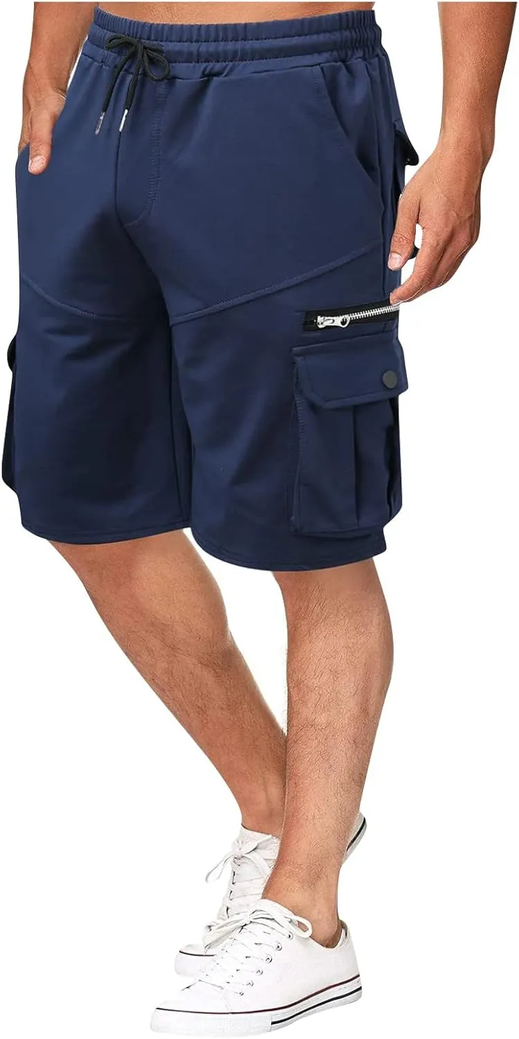 Ymosrh Men's Casual Summer Shorts Elastic Waist Cargo Shorts with Zipper Pocket Stretch Lightweight Work Short Pants, M-4XL