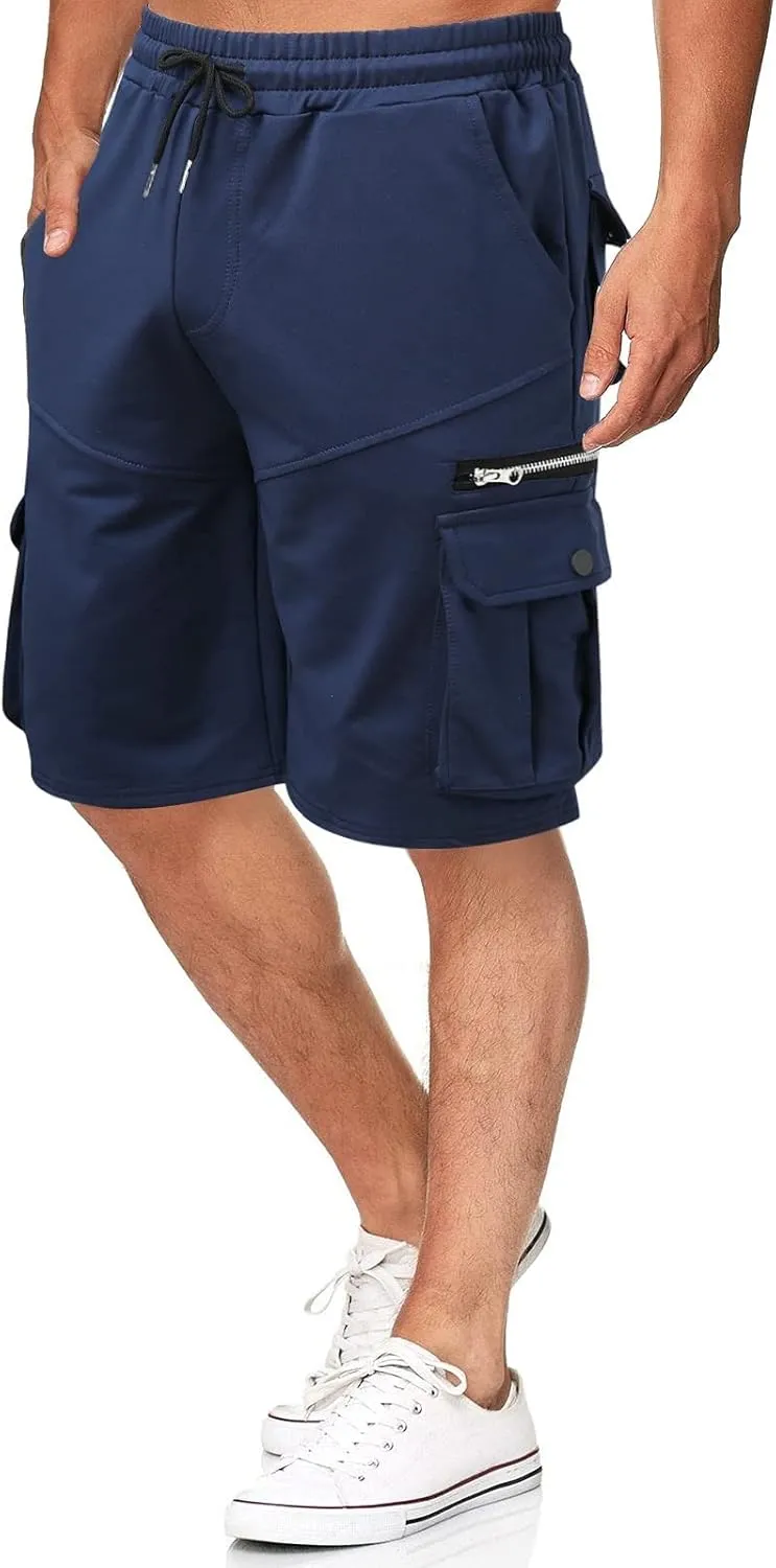 Ymosrh Men's Casual Summer Shorts Elastic Waist Cargo Shorts with Zipper Pocket Stretch Lightweight Work Short Pants, M-4XL