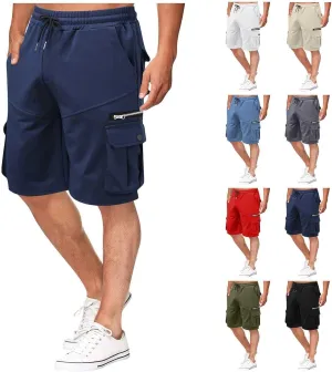 Ymosrh Men's Casual Summer Shorts Elastic Waist Cargo Shorts with Zipper Pocket Stretch Lightweight Work Short Pants, M-4XL