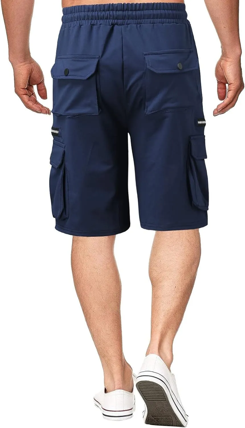 Ymosrh Men's Casual Summer Shorts Elastic Waist Cargo Shorts with Zipper Pocket Stretch Lightweight Work Short Pants, M-4XL